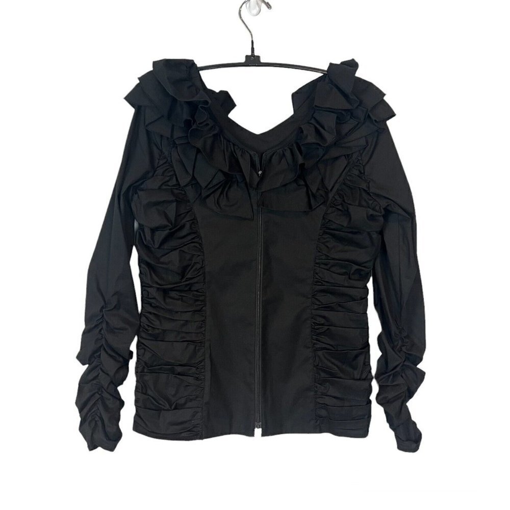 Ravel Black Emo Blouse Ruching Zipper‎ Front Long Sleeve Small Dark Grunge NWT